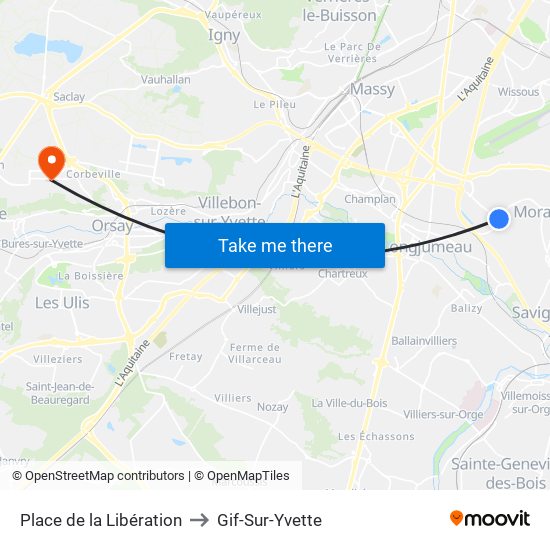 Place de la Libération to Gif-Sur-Yvette map