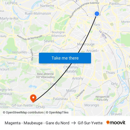 Magenta - Maubeuge - Gare du Nord to Gif-Sur-Yvette map