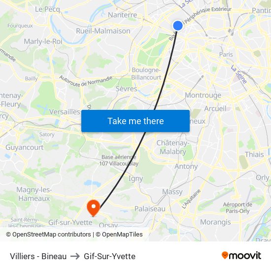 Villiers - Bineau to Gif-Sur-Yvette map