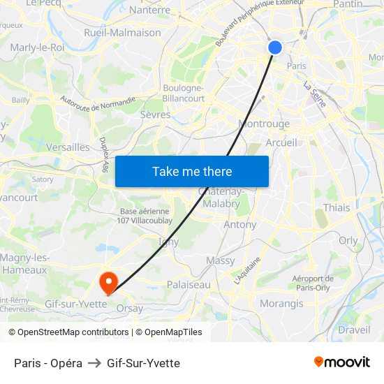 Paris - Opéra to Gif-Sur-Yvette map