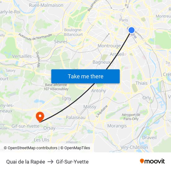 Quai de la Rapée to Gif-Sur-Yvette map