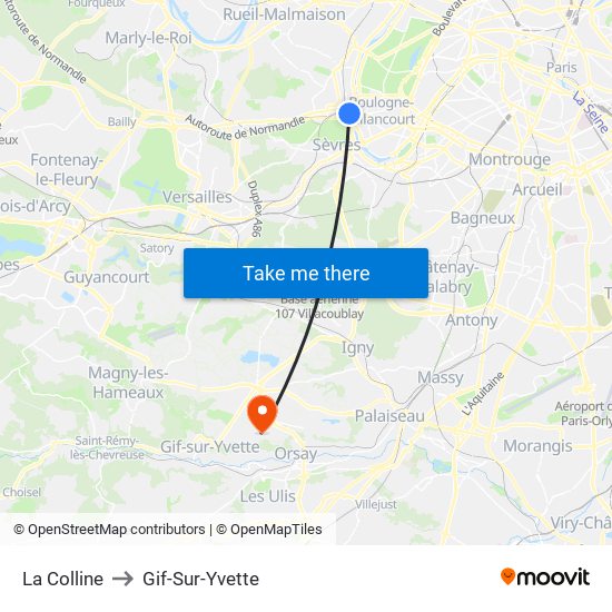 La Colline to Gif-Sur-Yvette map