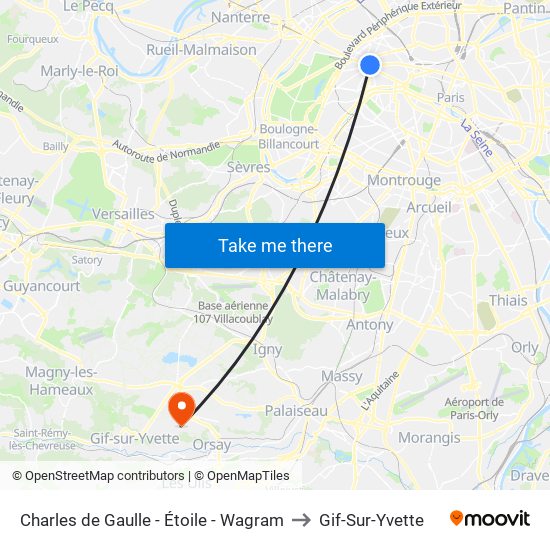 Charles de Gaulle - Étoile - Wagram to Gif-Sur-Yvette map