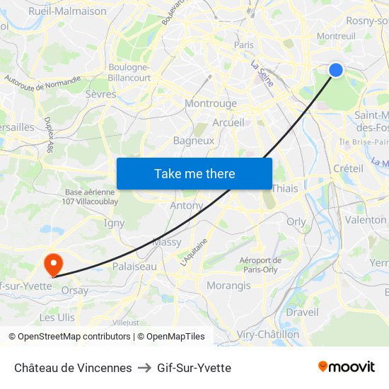 Château de Vincennes to Gif-Sur-Yvette map