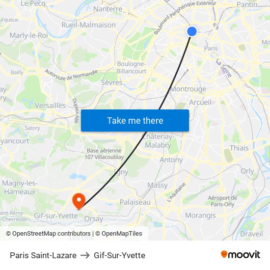 Paris Saint-Lazare to Gif-Sur-Yvette map