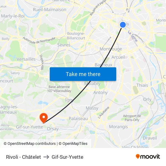 Rivoli - Châtelet to Gif-Sur-Yvette map