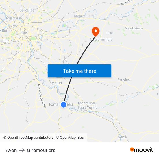 Avon to Giremoutiers map