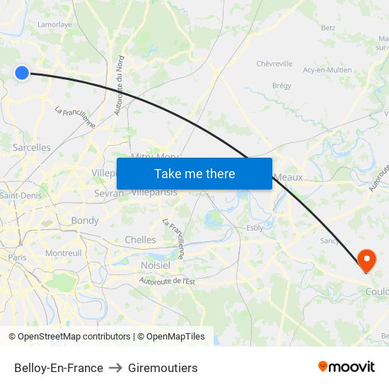 Belloy-En-France to Giremoutiers map