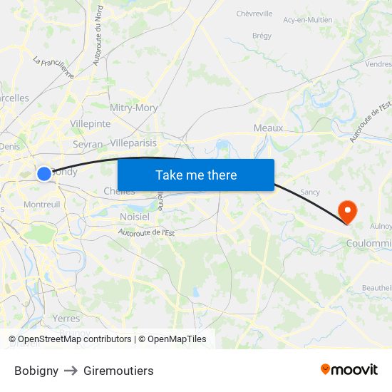 Bobigny to Giremoutiers map