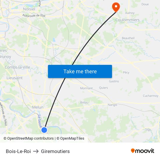 Bois-Le-Roi to Giremoutiers map