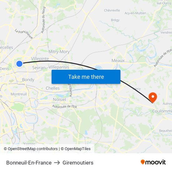 Bonneuil-En-France to Giremoutiers map
