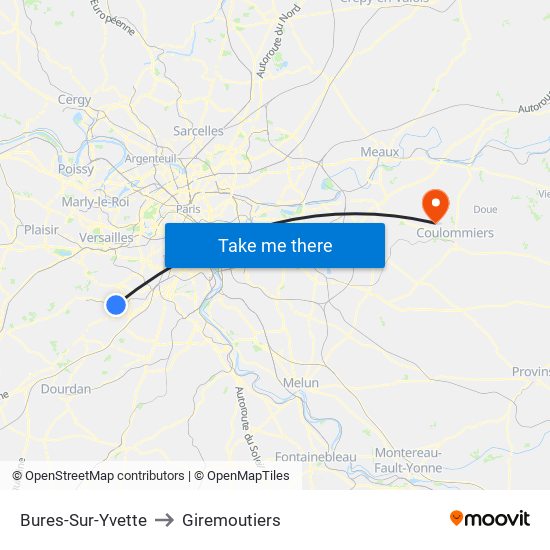 Bures-Sur-Yvette to Giremoutiers map