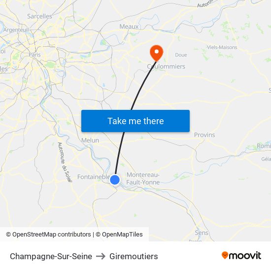 Champagne-Sur-Seine to Giremoutiers map