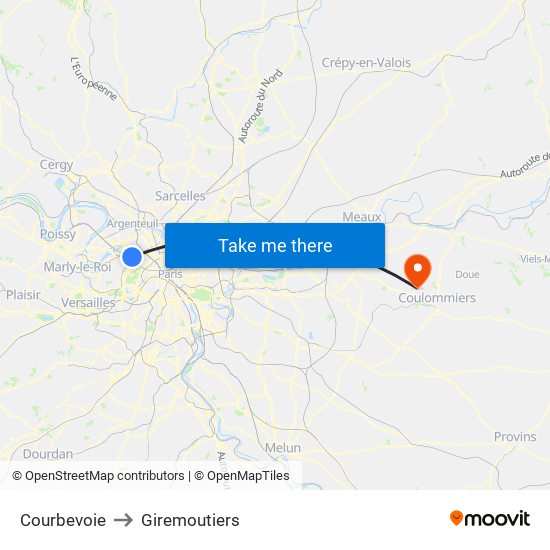 Courbevoie to Giremoutiers map