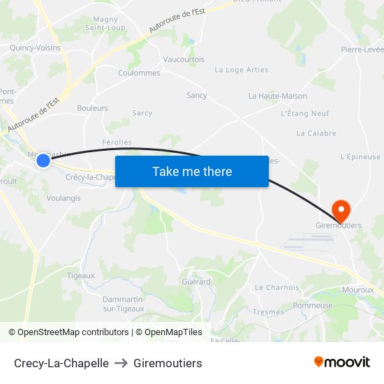 Crecy-La-Chapelle to Giremoutiers map