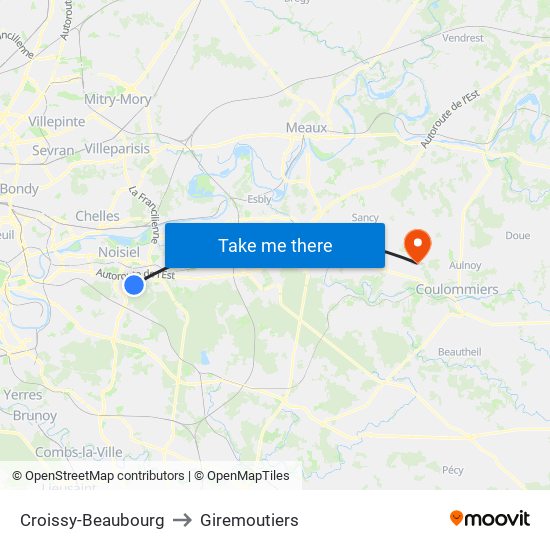 Croissy-Beaubourg to Giremoutiers map