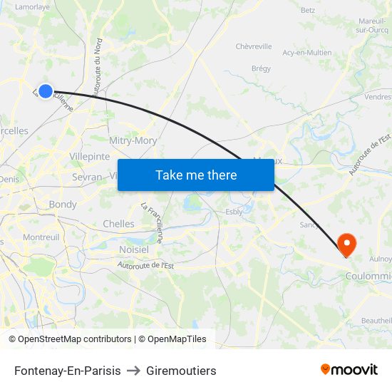 Fontenay-En-Parisis to Giremoutiers map