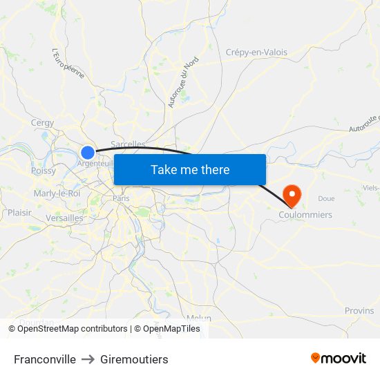 Franconville to Giremoutiers map