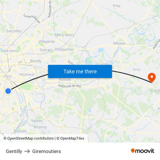 Gentilly to Giremoutiers map