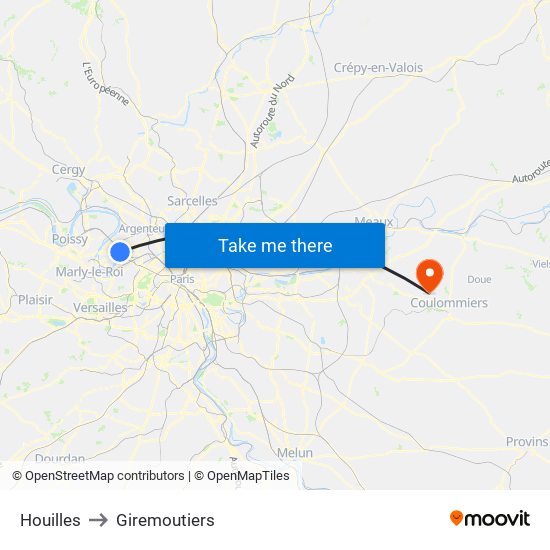 Houilles to Giremoutiers map