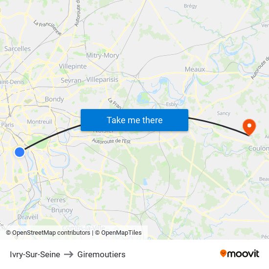 Ivry-Sur-Seine to Giremoutiers map