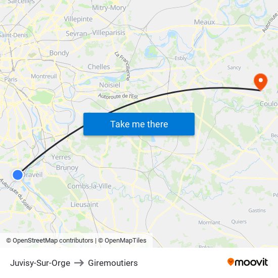 Juvisy-Sur-Orge to Giremoutiers map