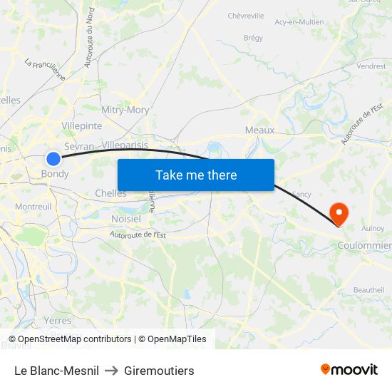 Le Blanc-Mesnil to Giremoutiers map