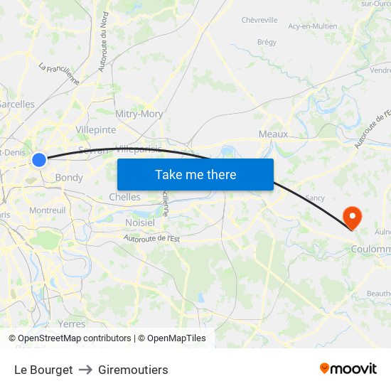 Le Bourget to Giremoutiers map