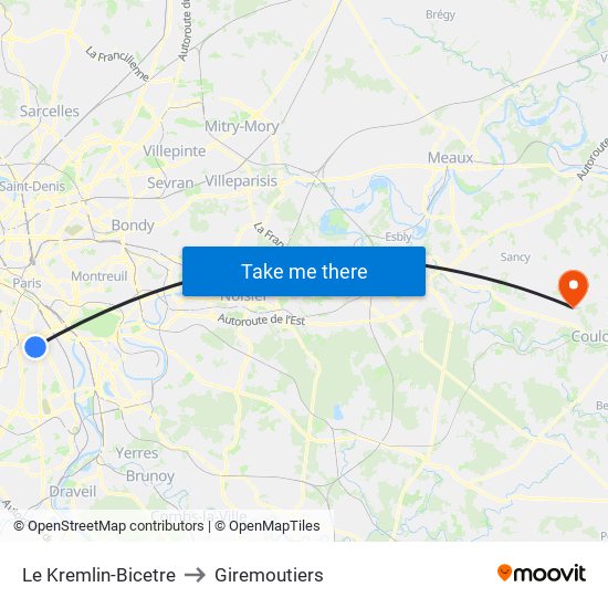 Le Kremlin-Bicetre to Giremoutiers map