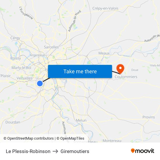 Le Plessis-Robinson to Giremoutiers map