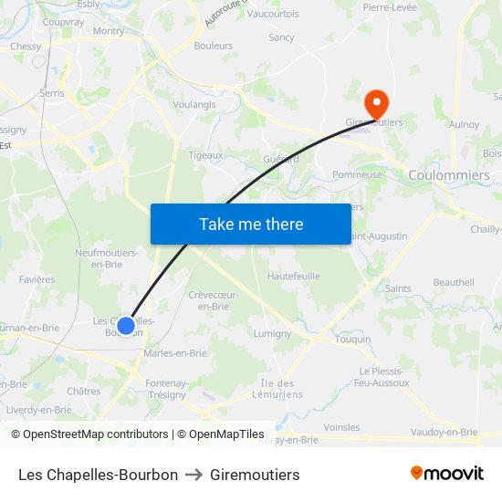 Les Chapelles-Bourbon to Giremoutiers map