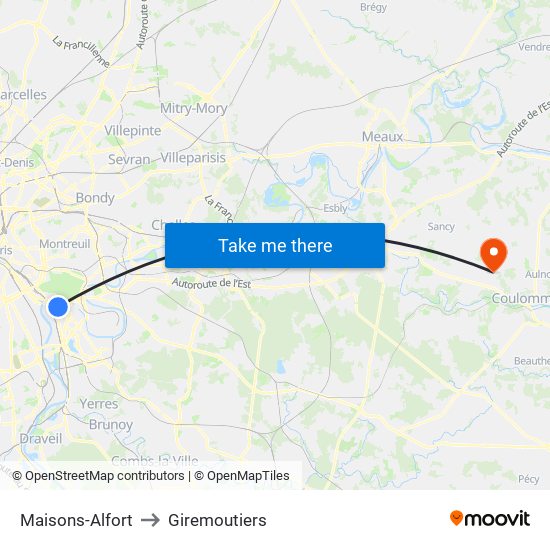 Maisons-Alfort to Giremoutiers map