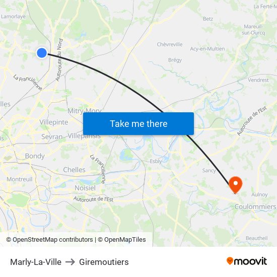 Marly-La-Ville to Giremoutiers map