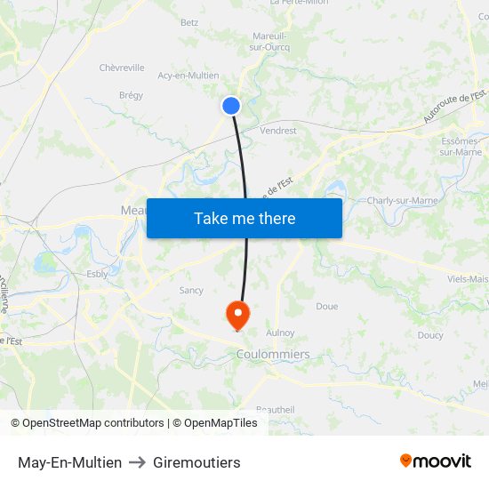 May-En-Multien to Giremoutiers map