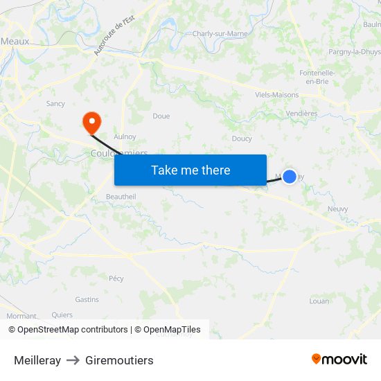 Meilleray to Giremoutiers map