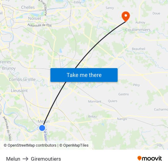 Melun to Giremoutiers map