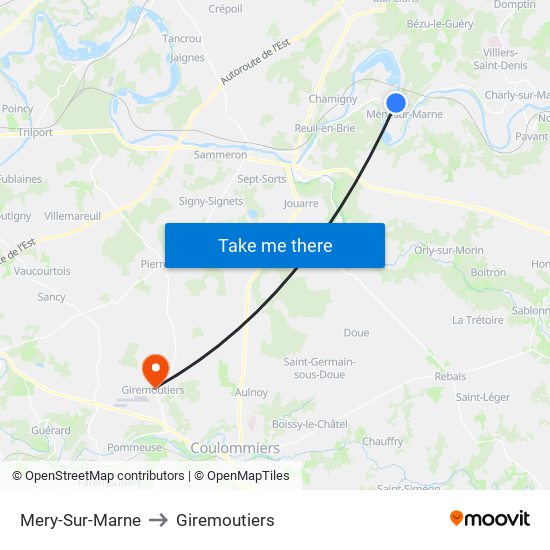 Mery-Sur-Marne to Giremoutiers map