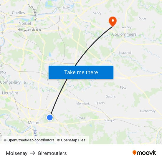 Moisenay to Giremoutiers map