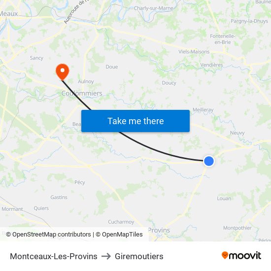 Montceaux-Les-Provins to Giremoutiers map