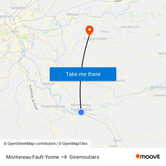 Montereau-Fault-Yonne to Giremoutiers map