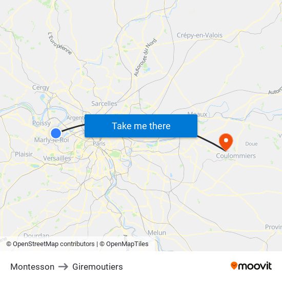 Montesson to Giremoutiers map