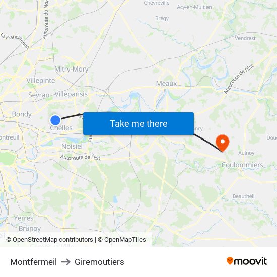 Montfermeil to Giremoutiers map