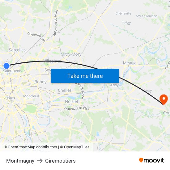 Montmagny to Giremoutiers map