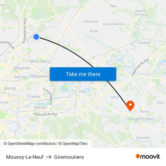 Moussy-Le-Neuf to Giremoutiers map