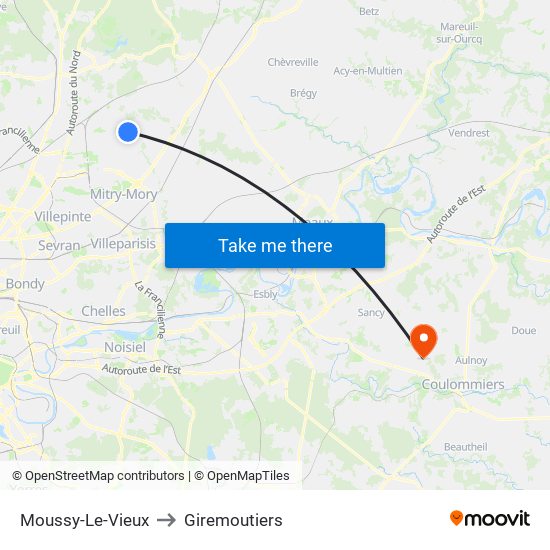 Moussy-Le-Vieux to Giremoutiers map