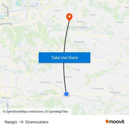 Nangis to Giremoutiers map