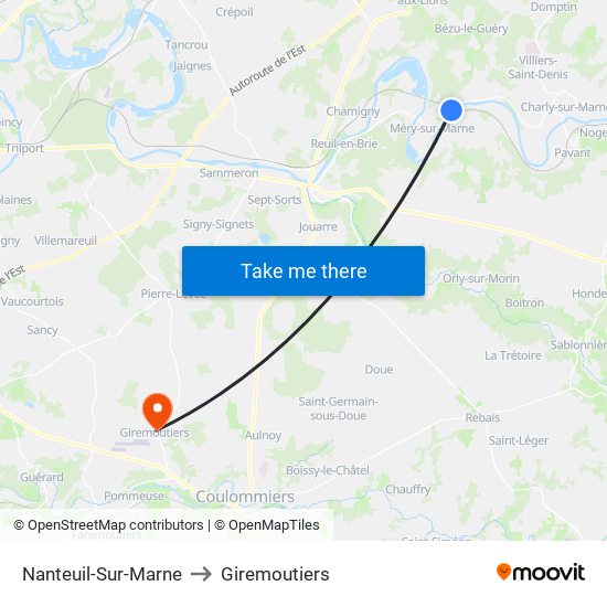 Nanteuil-Sur-Marne to Giremoutiers map