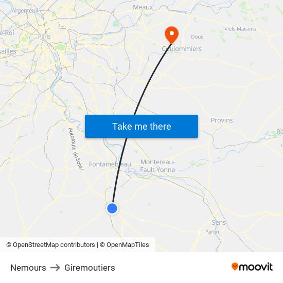 Nemours to Giremoutiers map