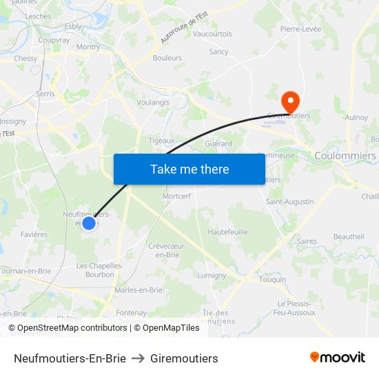 Neufmoutiers-En-Brie to Giremoutiers map