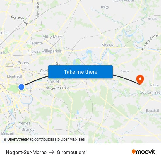 Nogent-Sur-Marne to Giremoutiers map
